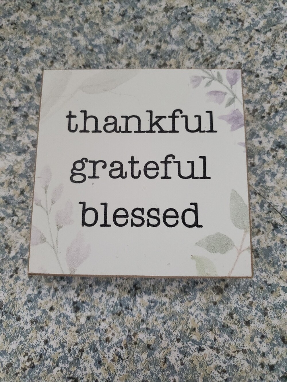 Thankful Grateful Blessed Small Shelf Plaque - White with Pastel Floral Accents